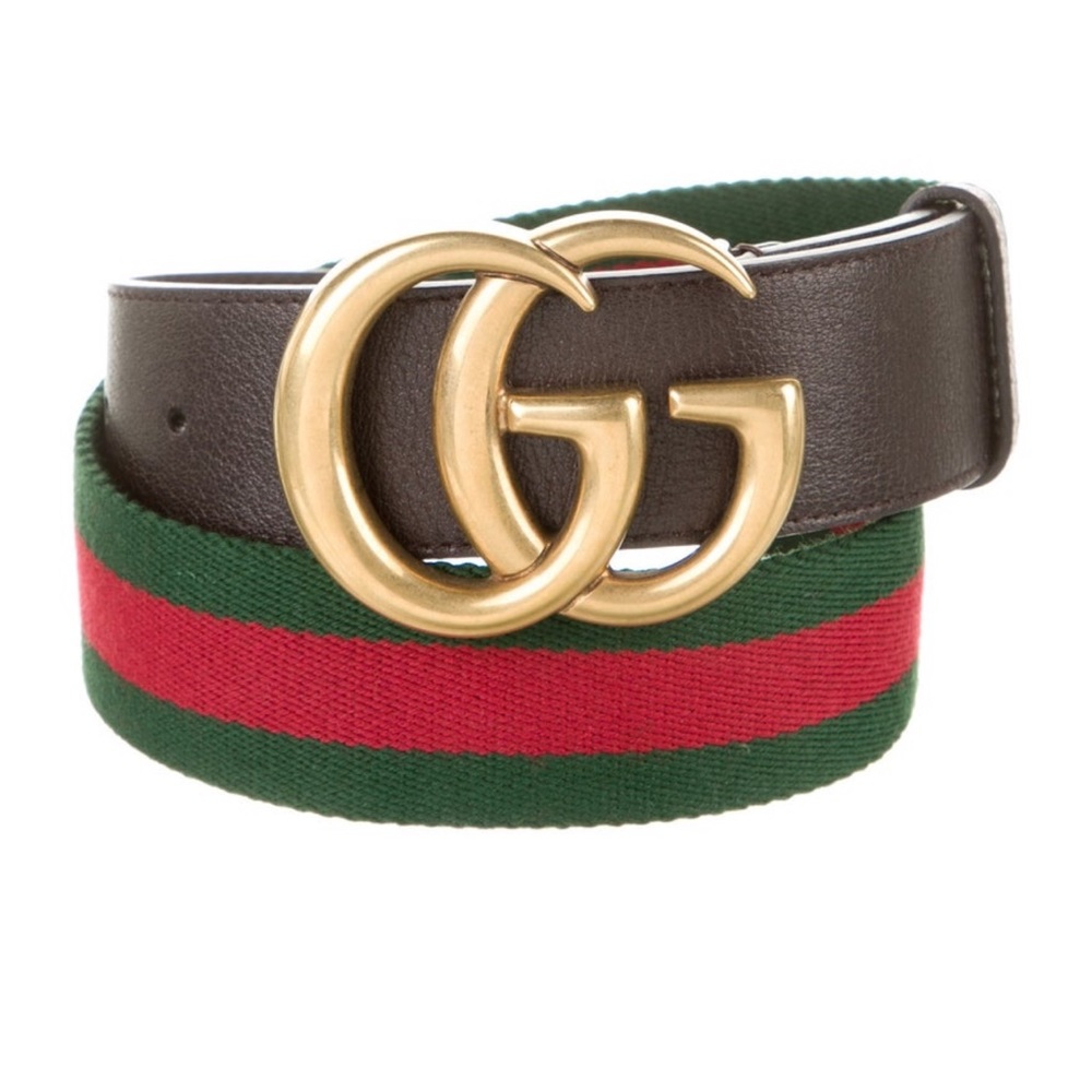 Gucci belt red green classic strap with gold buckle.